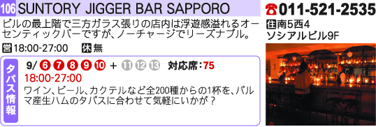 SUNTORY JIGGER BAR SAPPORO